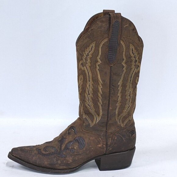 JB Dillon Embroidered Western Boots, Distressed Goat Leather Boots, Size 8D - Picture 6 of 12